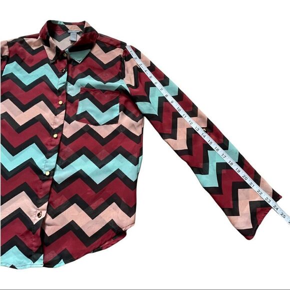 Charlotte Russe Chevron Multicolored Button Down Long Sleeve Top SMALL - Picture 8 of 10